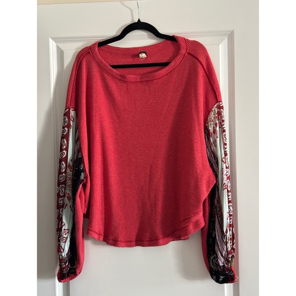 We The Free Blossom Thermal Waffle Knit Boho Balloon Sleeve Top - Picture 2 of 9